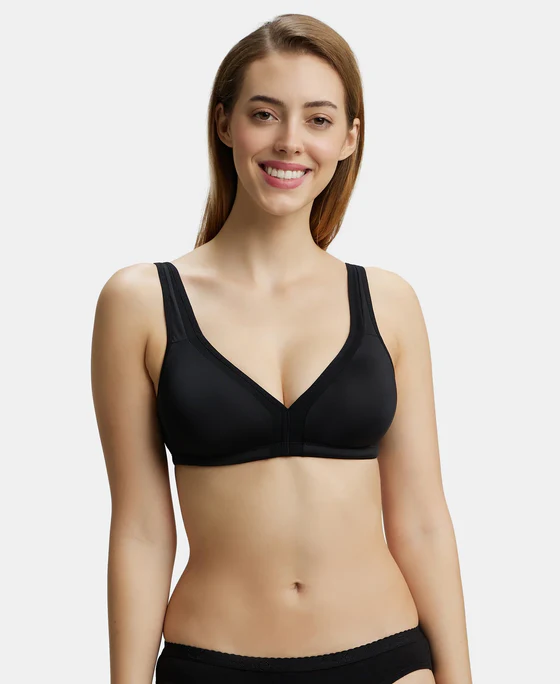 Wire free Non Padded Soft Touch Microfiber Elastane Stretch Full Coverage Everyday Bra with Stylized Mesh Panel - Image 16
