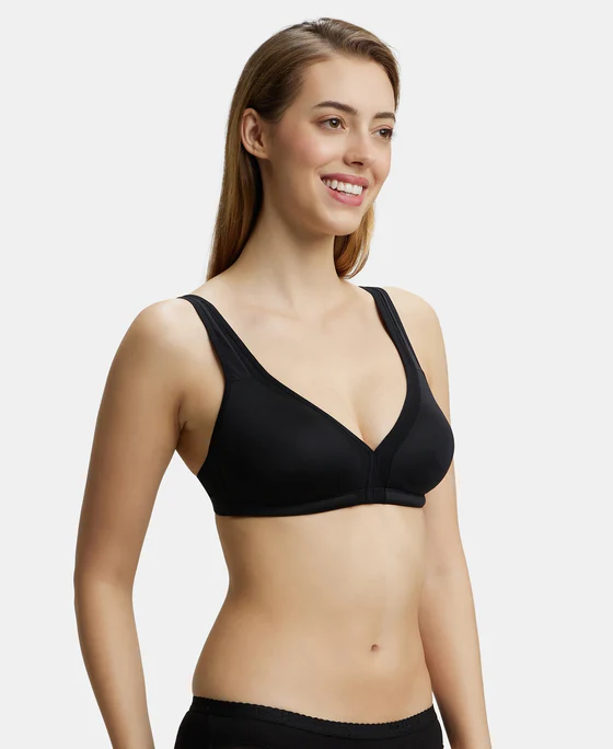 Wire free Non Padded Soft Touch Microfiber Elastane Stretch Full Coverage Everyday Bra with Stylized Mesh Panel - Image 17