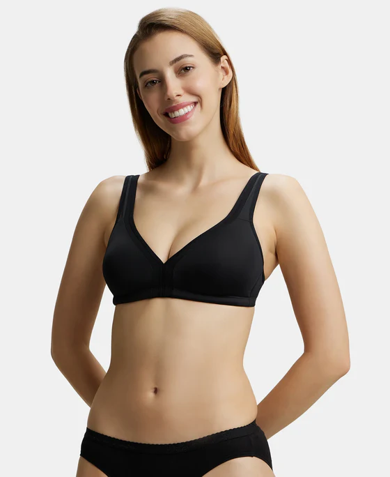 Wire free Non Padded Soft Touch Microfiber Elastane Stretch Full Coverage Everyday Bra with Stylized Mesh Panel - Image 19