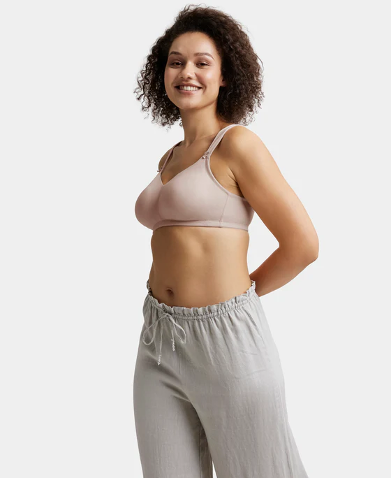 Wire free Mocha Non Padded Soft Touch Microfiber Elastane Stretch Full Coverage Minimizer Bra - Image 4