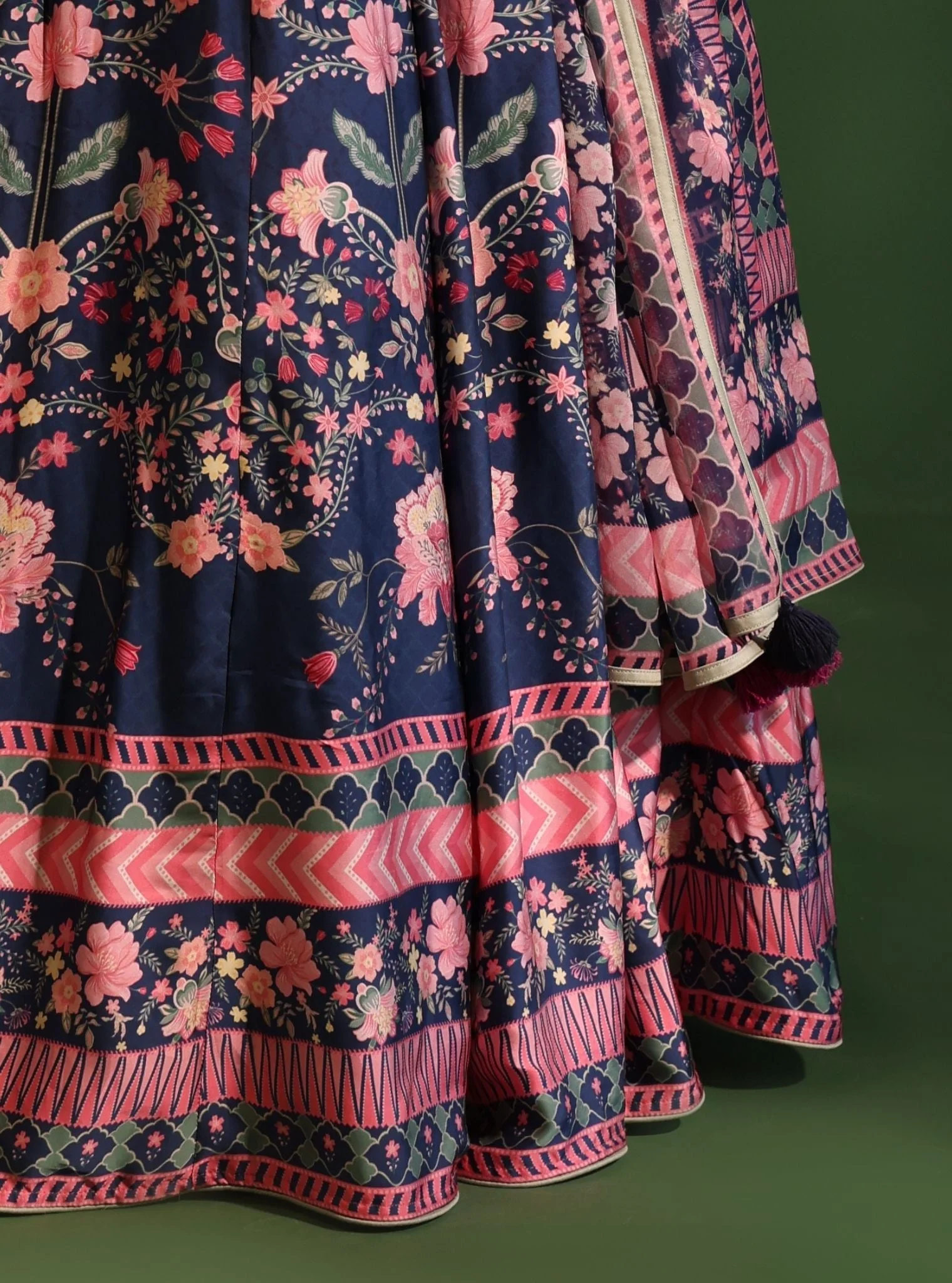 Cupro Satin Printed Jhanak Navy Lehenga - Image 6
