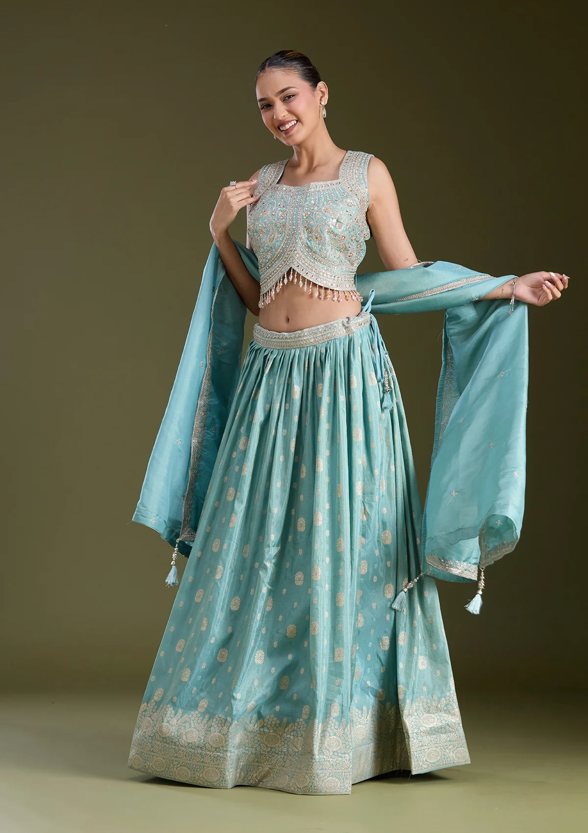 Sequins Banarasi Readymade Lehenga - Image 12